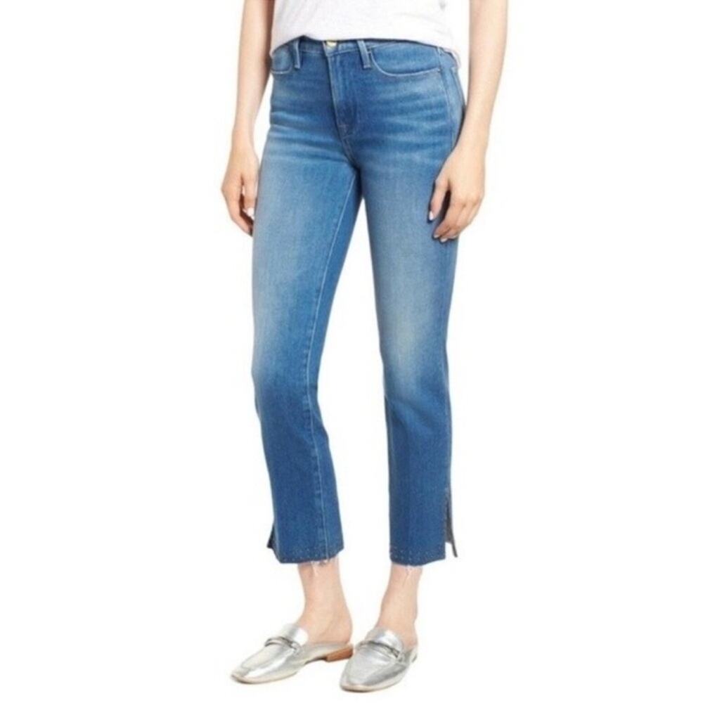 FRAME Le High Straight Jeans in Leopold Studded Raw Hem sz 27